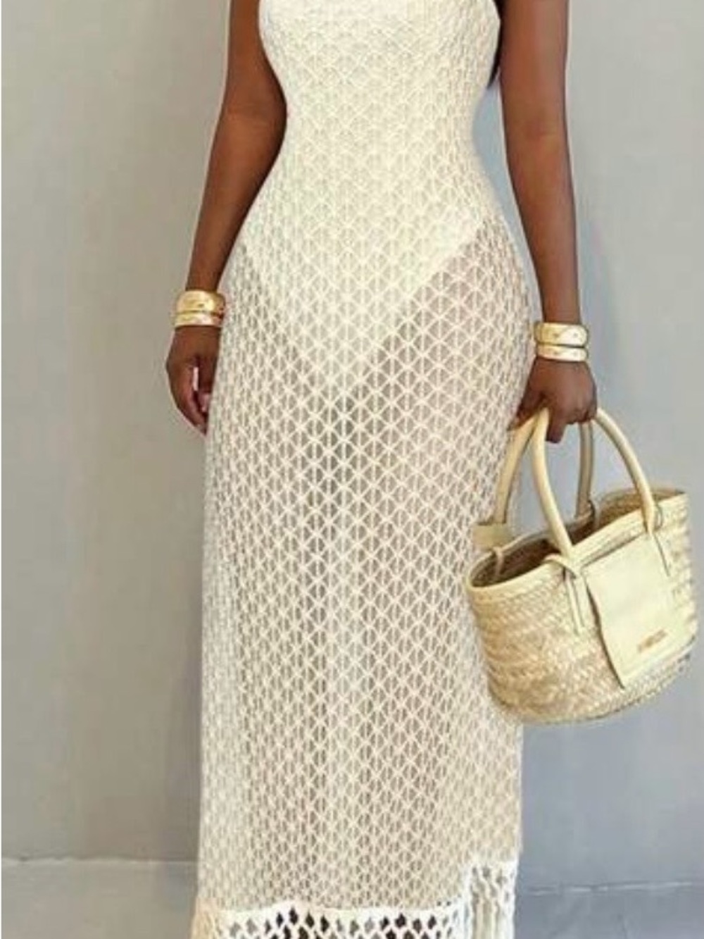 Strapless Crochet Maxi Dress in Cream - Picture 3 of 4